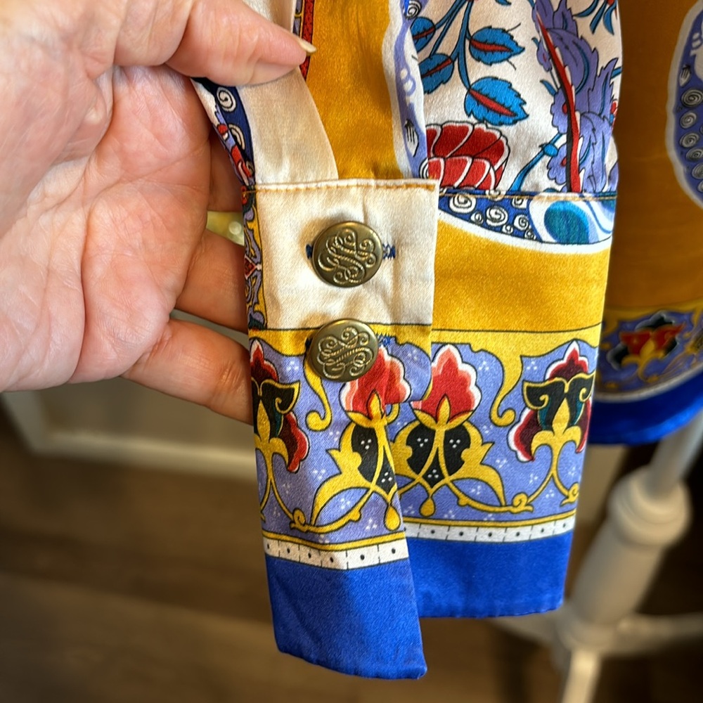Massardi Gold Label vintage silk Imari blues/golds blouse/tunic size XL - Picture 9 of 12
